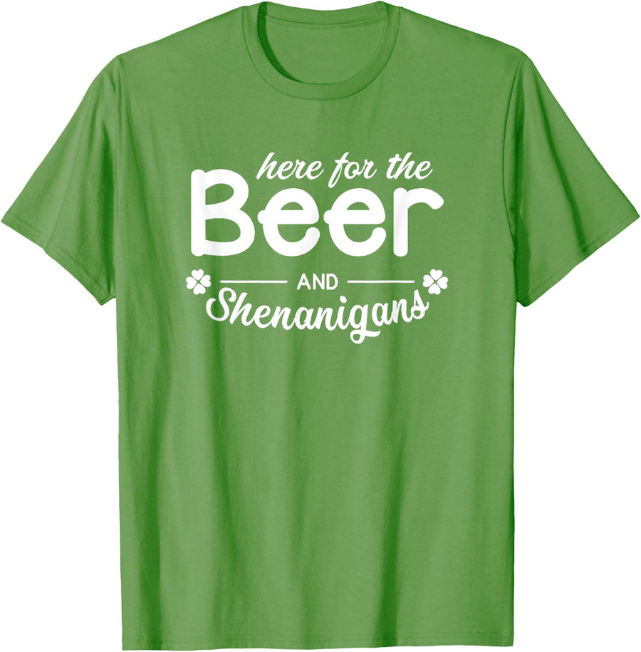 Drinking St Patrick's Day Shirt Here for BEER Shenanigans T-Shirt - Grass Green