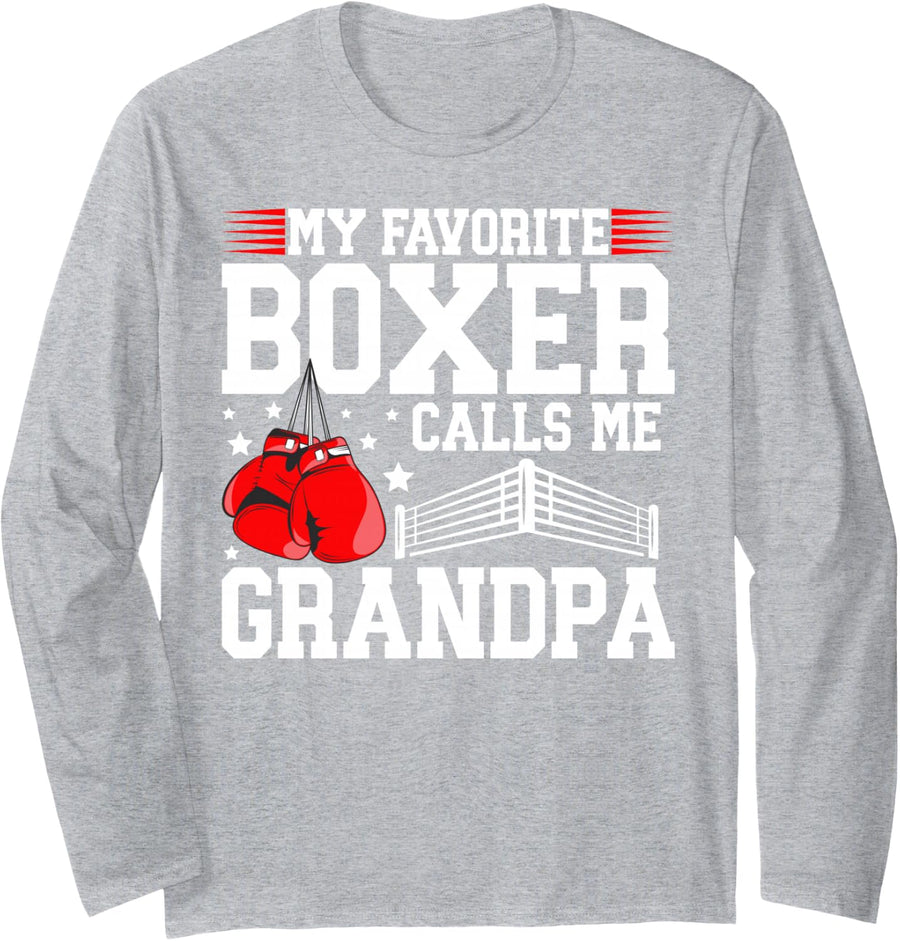 Proud Boxing Grandpa Boxing Grandfather Long Sleeve T-Shirt - Adult Unisex Heather Grey
