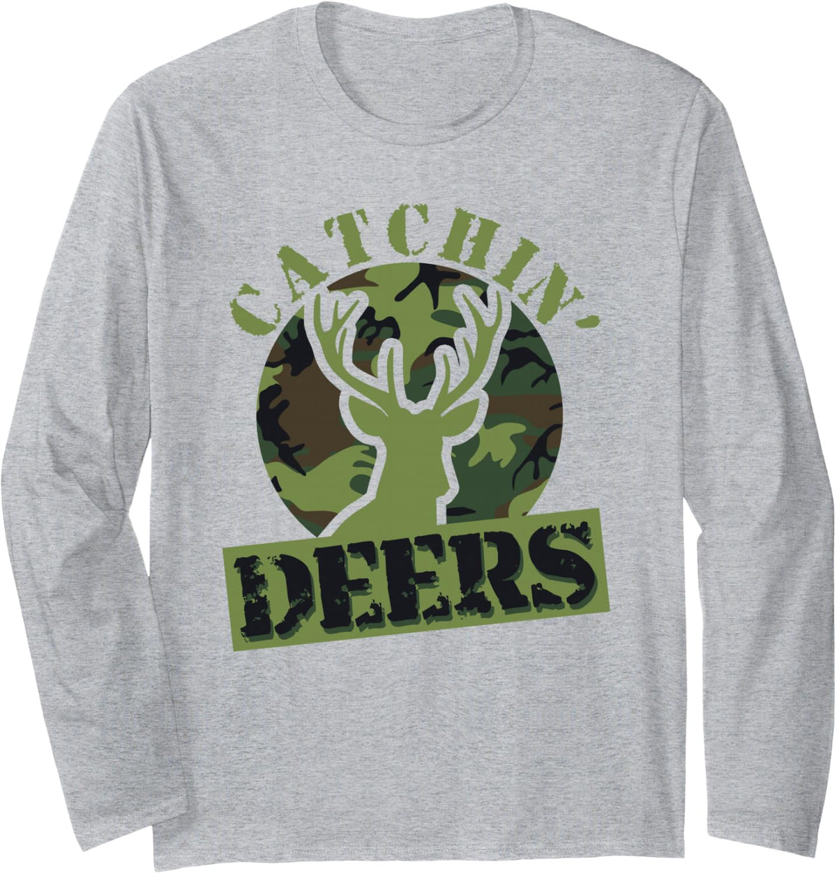 Funny Catchin' Deers Long Sleeve T-Shirt - Adult Unisex Heather Grey