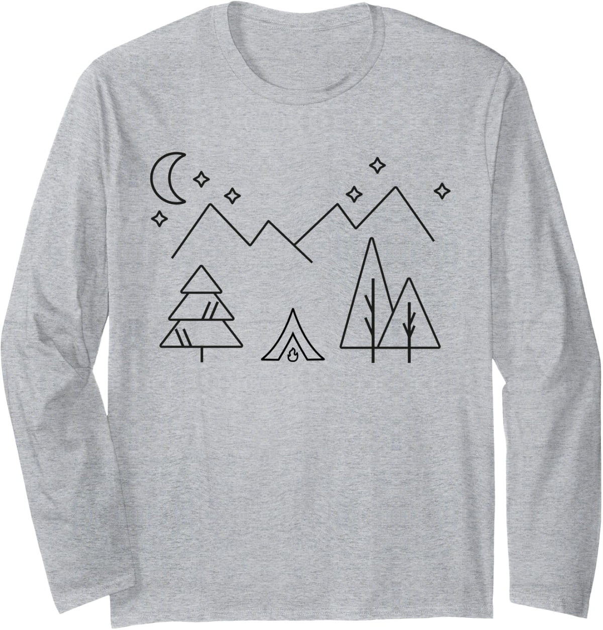 Camping - Minimalist Design with a Tent and Mountains Long Sleeve T-Shirt - Adult Unisex Heather Grey