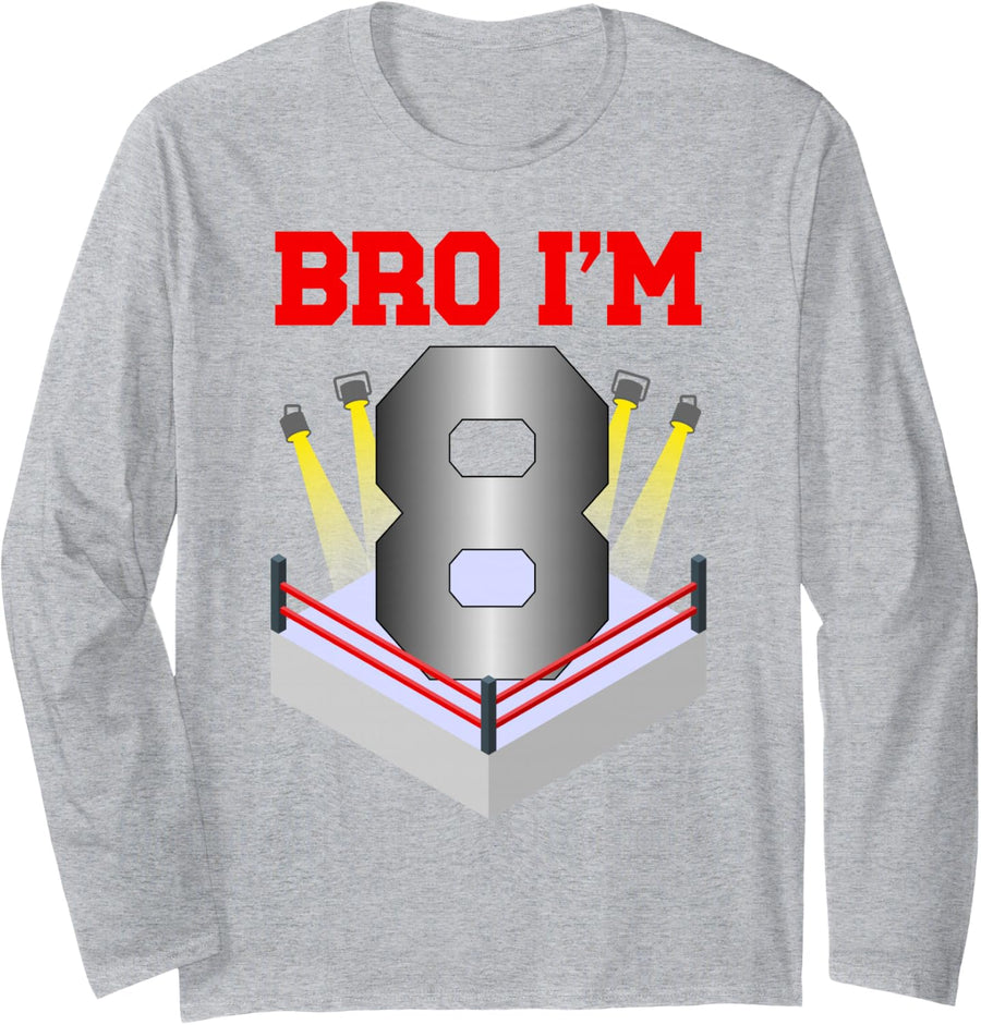 8th Boxing Birthday Party Eight Year Old Boxer Birthday Long Sleeve T-Shirt - Adult Unisex Heather Grey