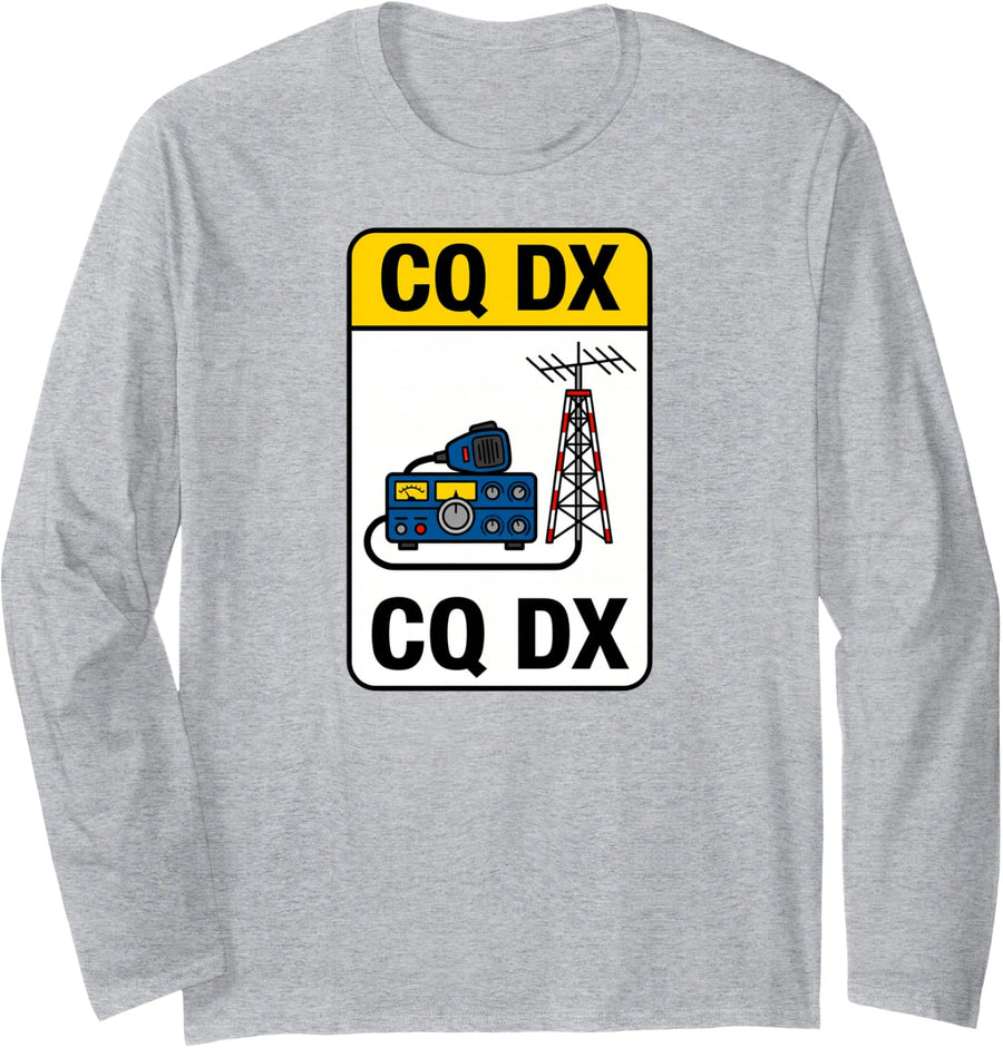 Ham Radio CQ DX Amateur Operator Antenna Transceiver Design Long Sleeve T-Shirt - Adult Unisex Heather Grey