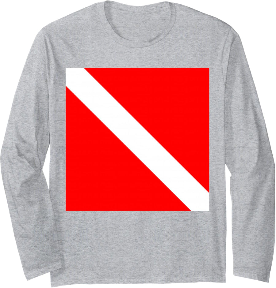 Diver Down Flag Scuba Diving Snorkeling Safety Nautical Sign Long Sleeve T-Shirt - Adult Unisex Heather Grey