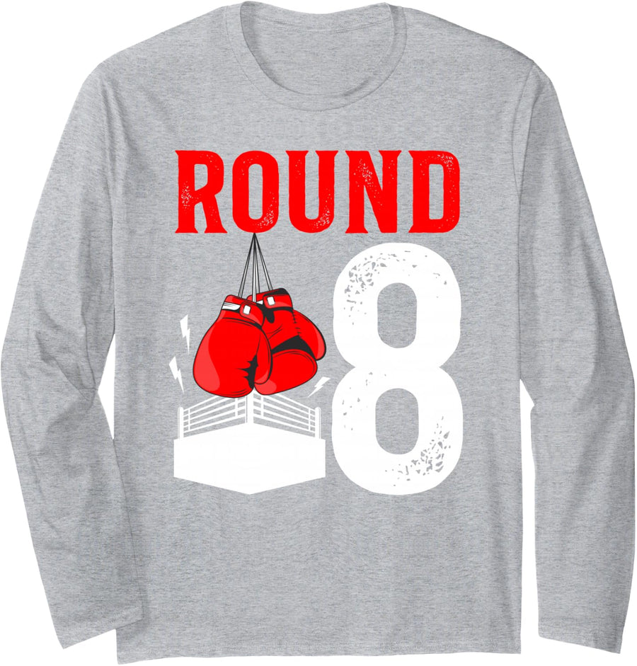 8th Boxing Birthday Eight Year Old Boxer Birthday Long Sleeve T-Shirt - Adult Unisex Heather Grey