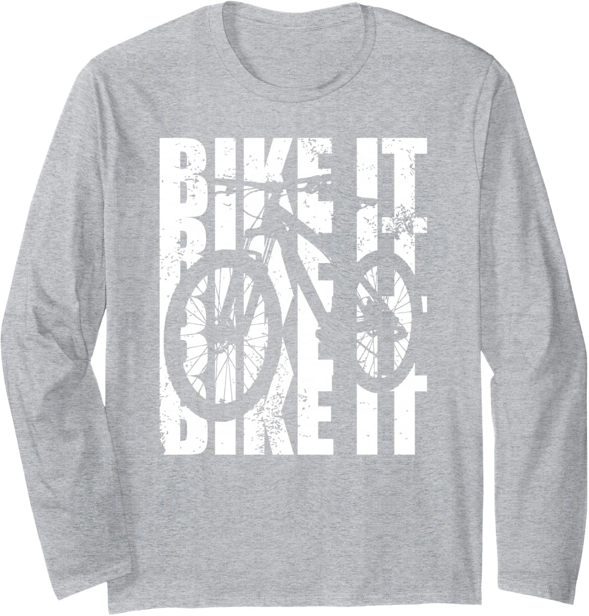 Bike It Distressed Mountain Biking Graphic Biker Riding MTB Long Sleeve T-Shirt - Adult Unisex Heather Grey