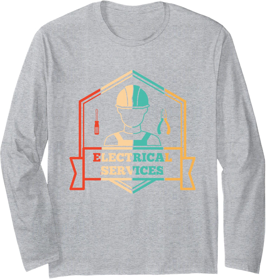 Retro Electrical Installer Electrician Electrician Long Sleeve T-Shirt - Adult Unisex Heather Grey