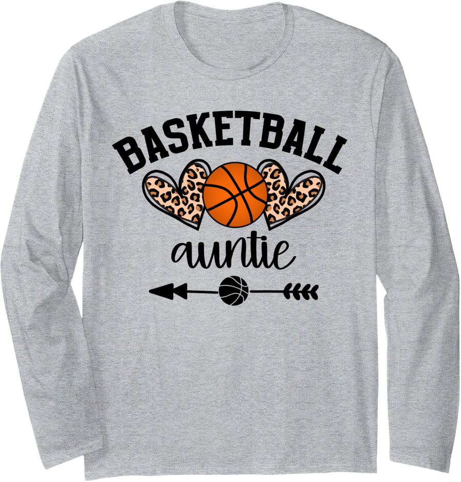 Basketball Auntie Womens Basketball Aunt Game Day Senior Long Sleeve T-Shirt - Adult Unisex Heather Grey