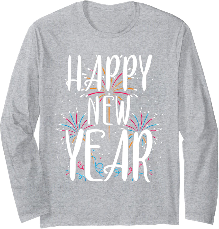NYE Fireworks New Years Eve Confetti Happy New Year Long Sleeve T-Shirt - Adult Unisex Heather Grey