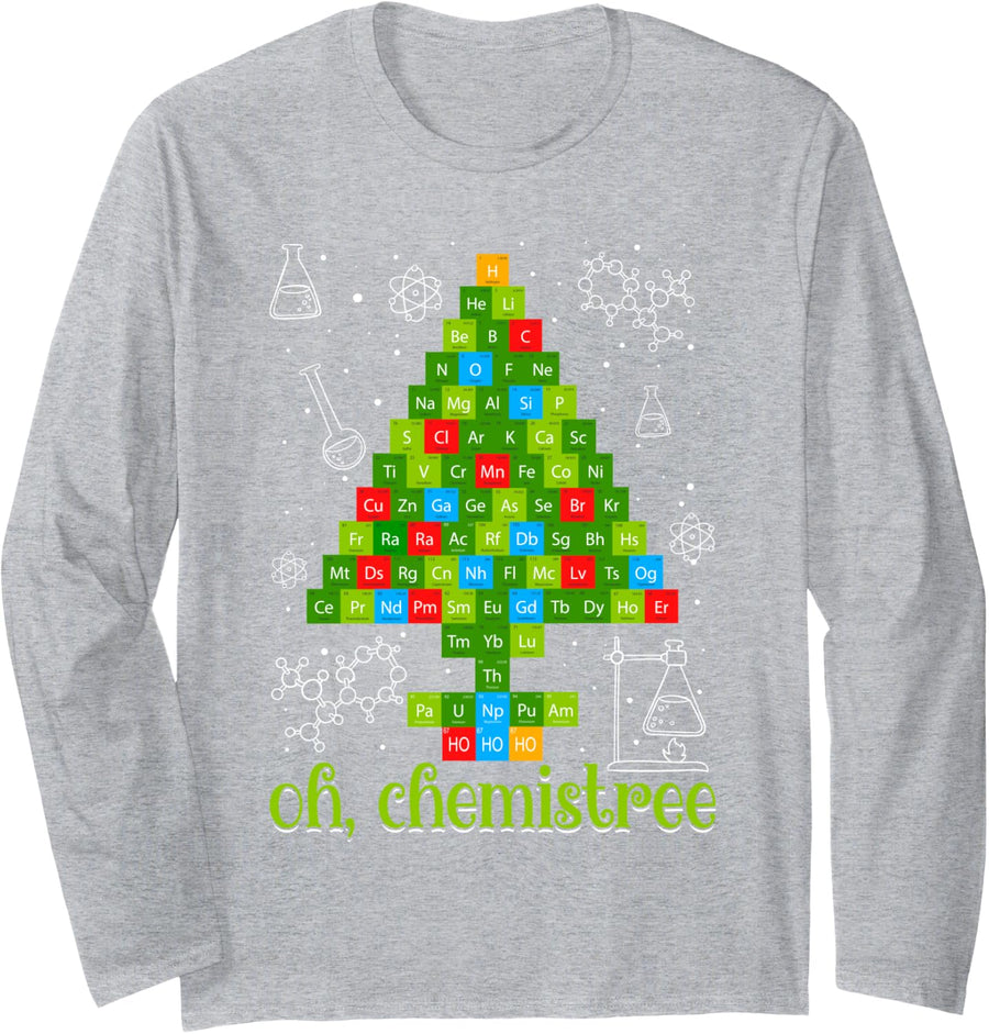 Science Christmas Oh Chemist Tree Chemistree Chemistry Long Sleeve T-Shirt - Adult Unisex Heather Grey