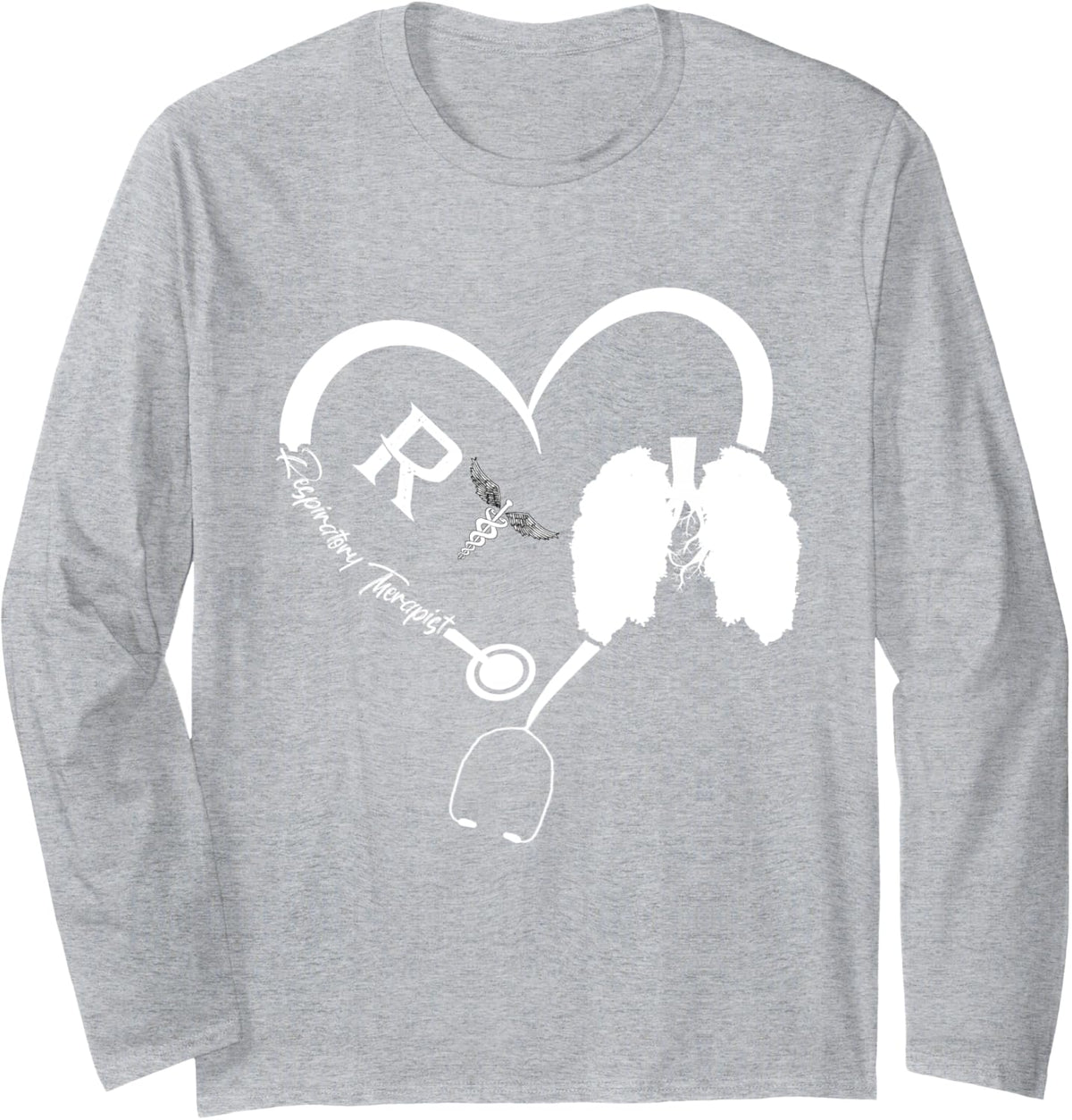 Respiratory Therapist RT Heart Respiratory Therapy Lungs Long Sleeve T-Shirt - Adult Unisex Heather Grey