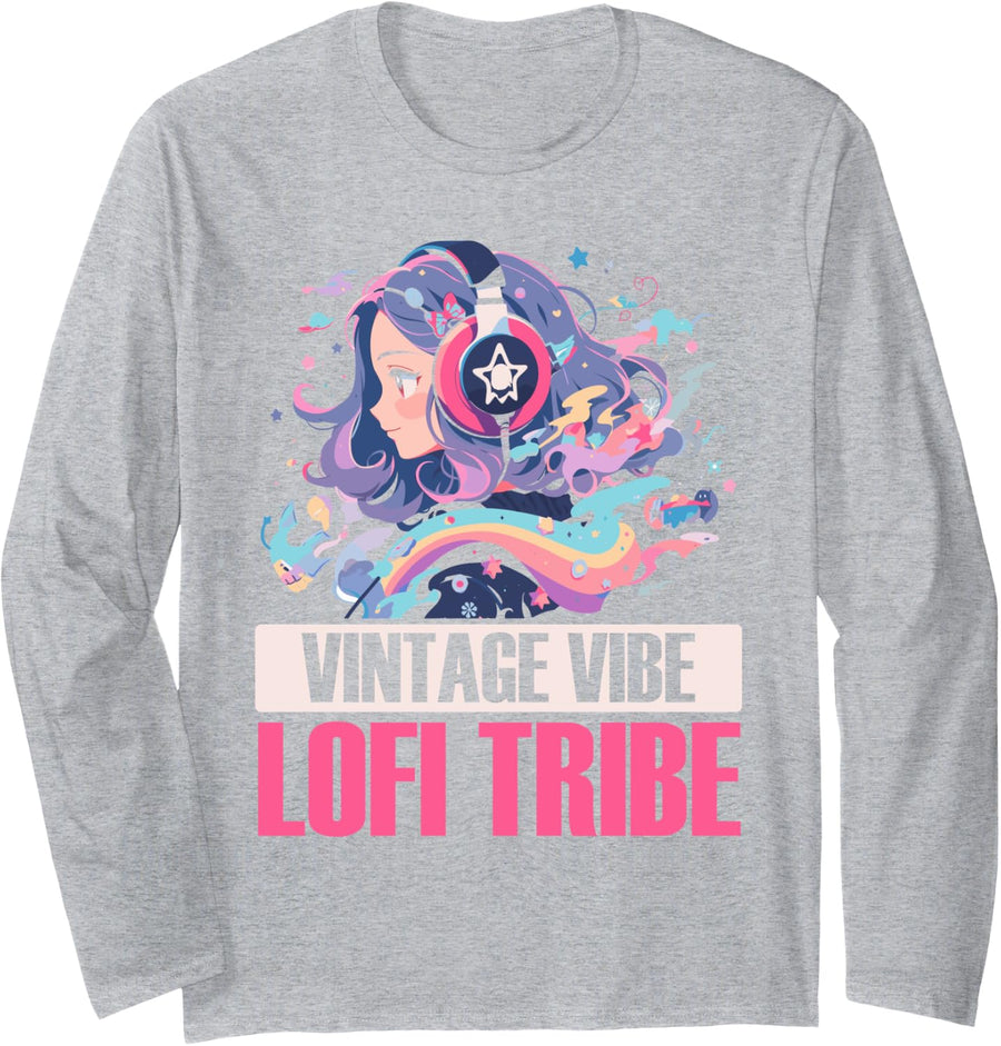 Lofi Music Lover Low Fidelity Anime Lo-Fi Japanese Aesthetic Long Sleeve T-Shirt - Adult Unisex Heather Grey