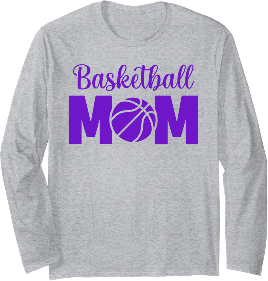 Basketball Mom - Sporty basket ball purple Long Sleeve T-Shirt - Adult Unisex Heather Grey