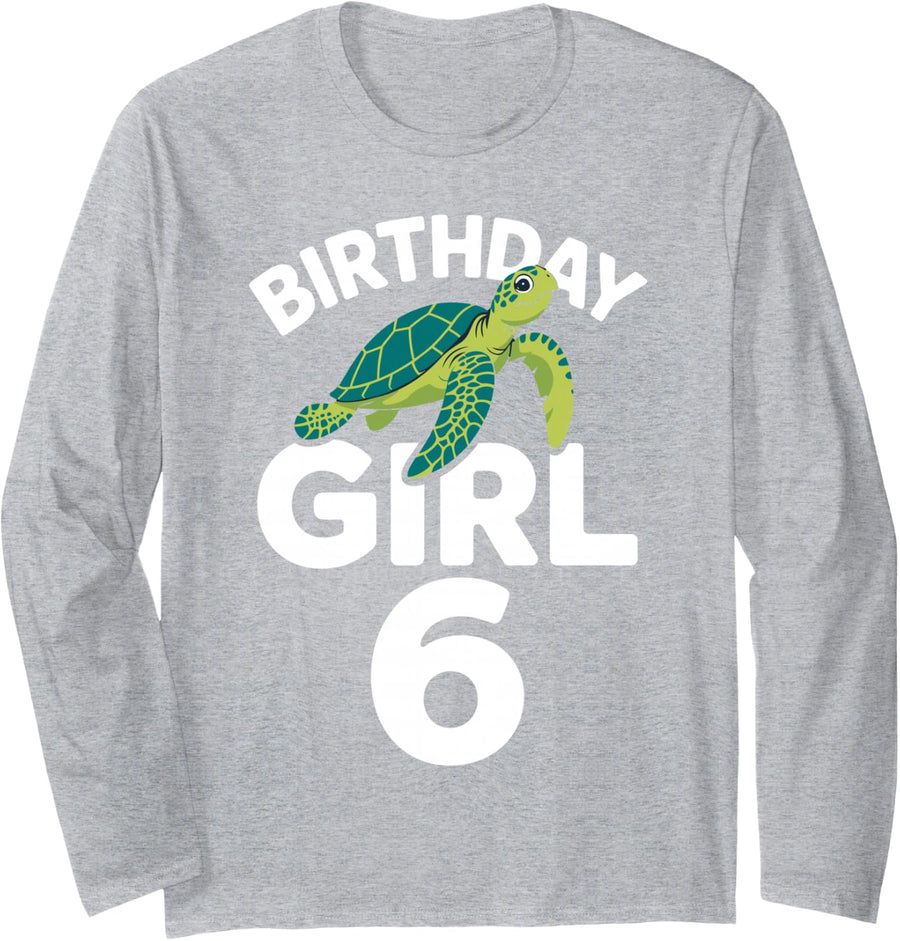 Sea Turtle Birthday Art for Girls Kids Sea Turtle Birthday Long Sleeve T-Shirt - Adult Unisex Heather Grey