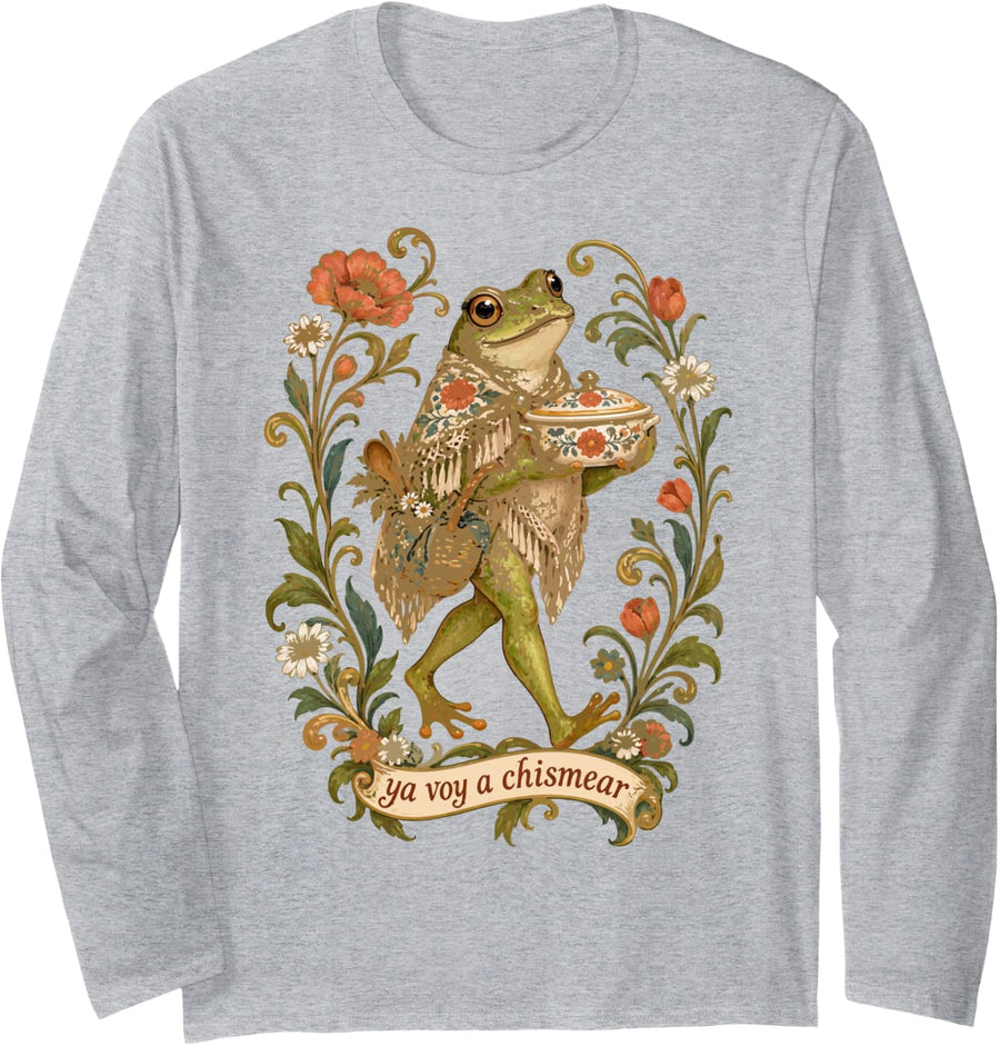 Funny Chismosa Frog Ya Voy A Chismear Spanish Latina Humor Long Sleeve T-Shirt - Adult Unisex Heather Grey