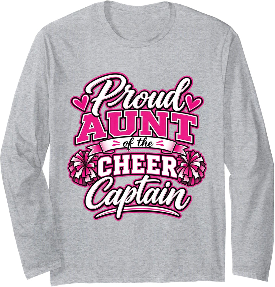 Proud Aunt of the Cheer Captain Long Sleeve T-Shirt - Adult Unisex Heather Grey