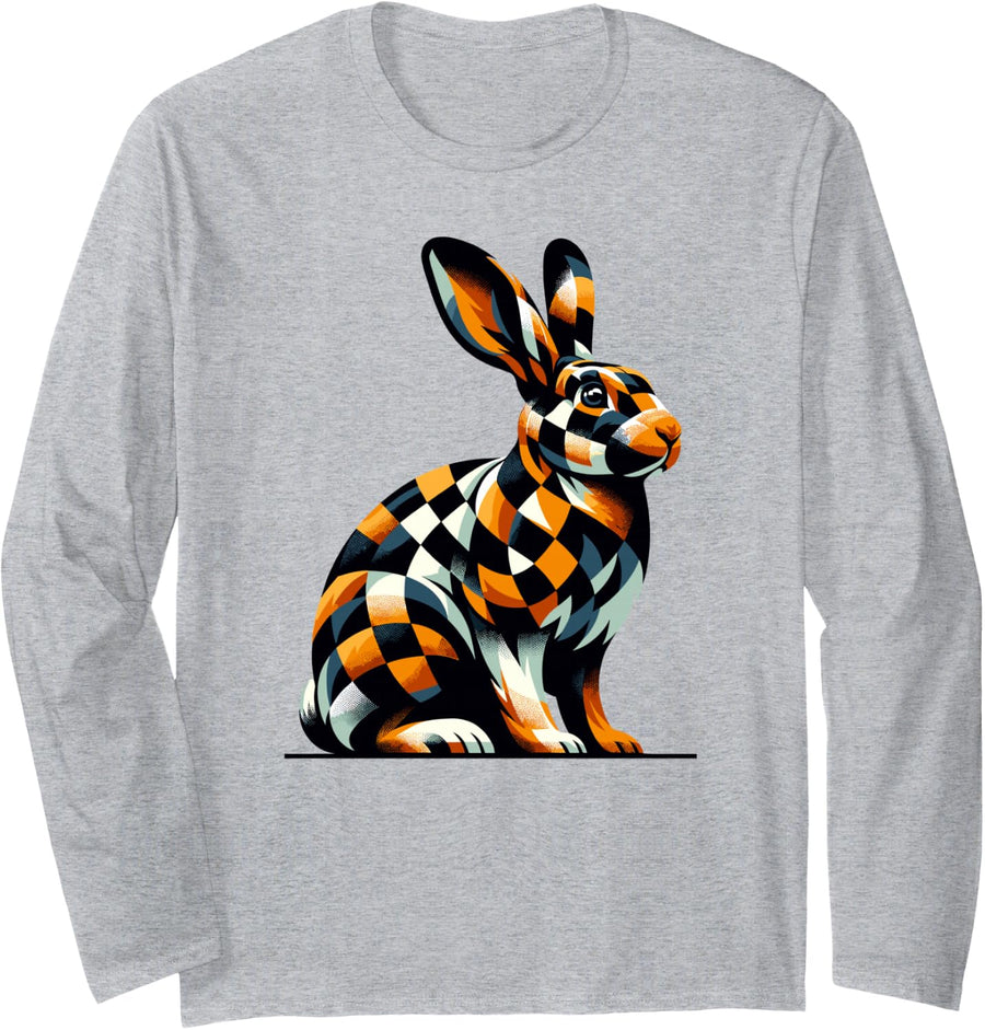 Rabbit Lovers Graphic Tee harlequin rabbit Long Sleeve T-Shirt - Adult Unisex Heather Grey