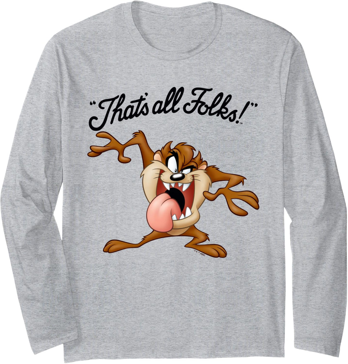 Looney Tunes That's All Folks Taz Light Long Sleeve T-Shirt - Adult Unisex Heather Grey