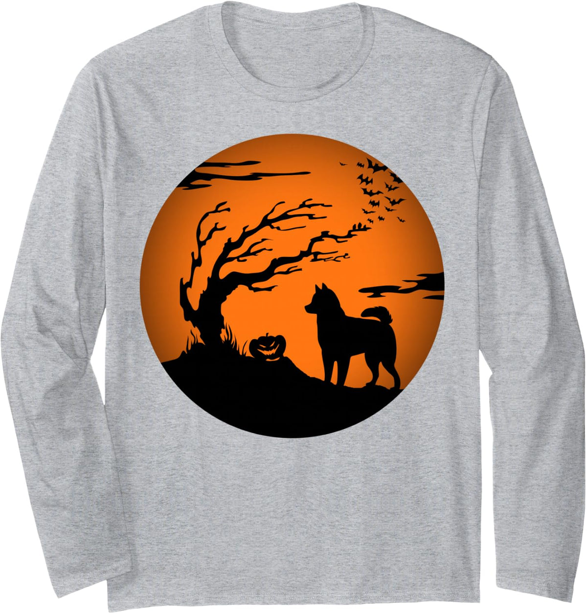 Husky Halloween Long Sleeve T-Shirt - Adult Unisex Heather Grey