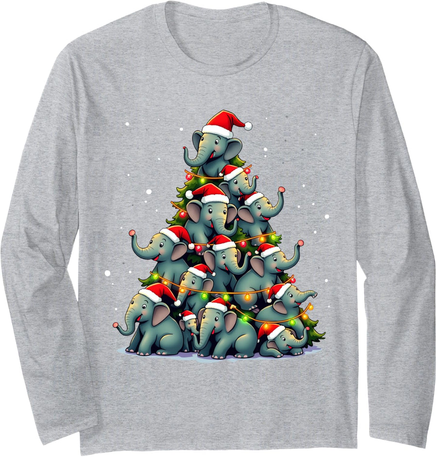 Elephant Christmas Tree Funny Jumbo Holiday Cute Elephant Long Sleeve T-Shirt - Adult Unisex Heather Grey