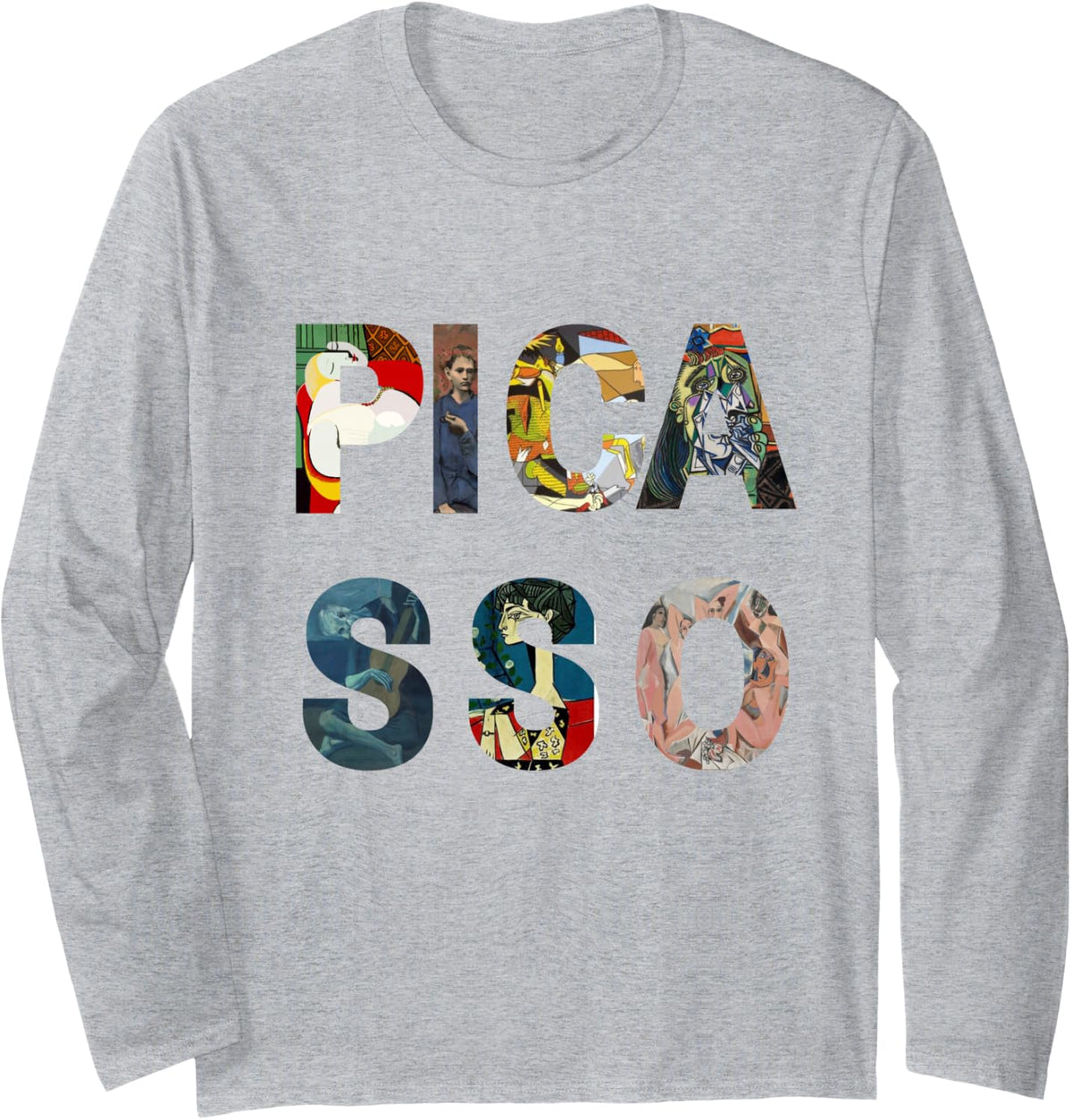 Picasso, Tribute to Pablo Picasso Long Sleeve T-Shirt - Adult Unisex Heather Grey
