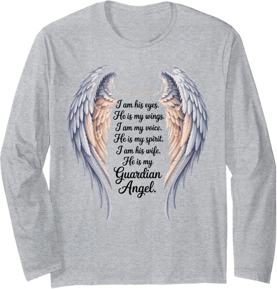My Husband is My Guardian Angel Widowed Wife Memorial Day Long Sleeve T-Shirt - Adult Unisex Heather Grey