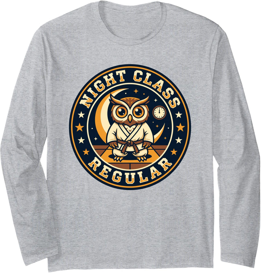 Owl Martial Arts Karate Jiu Jitsu Uniform Gi Mat Clock Long Sleeve T-Shirt - Adult Unisex Heather Grey