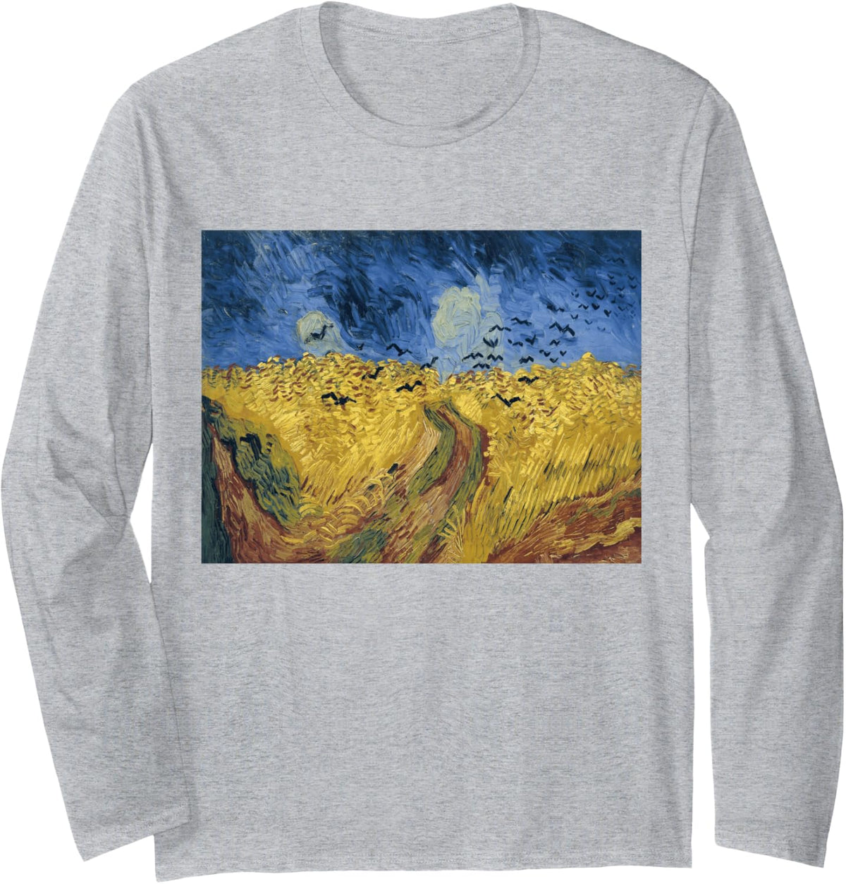 Vincent van Gogh's Wheatfield with Crows Long Sleeve T-Shirt - Adult Unisex Heather Grey