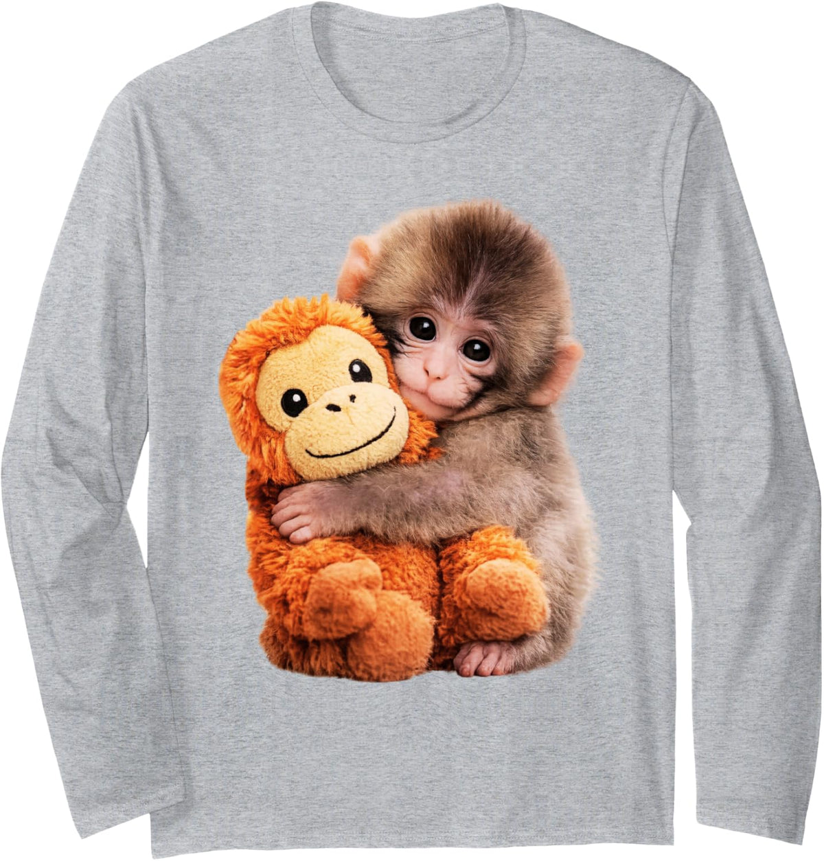 Punch Baby Monkey Long Sleeve T-Shirt - Adult Unisex Heather Grey