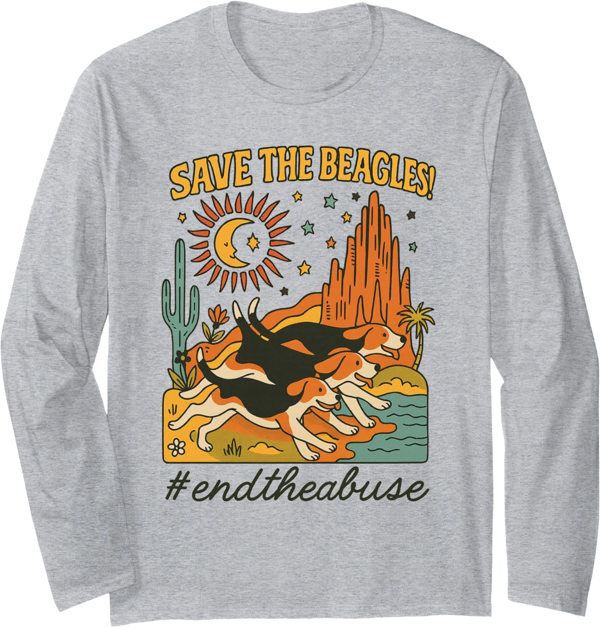 Save The Beagles #endtheabuse Vintage Animal Rescue Long Sleeve T-Shirt - Adult Unisex Heather Grey