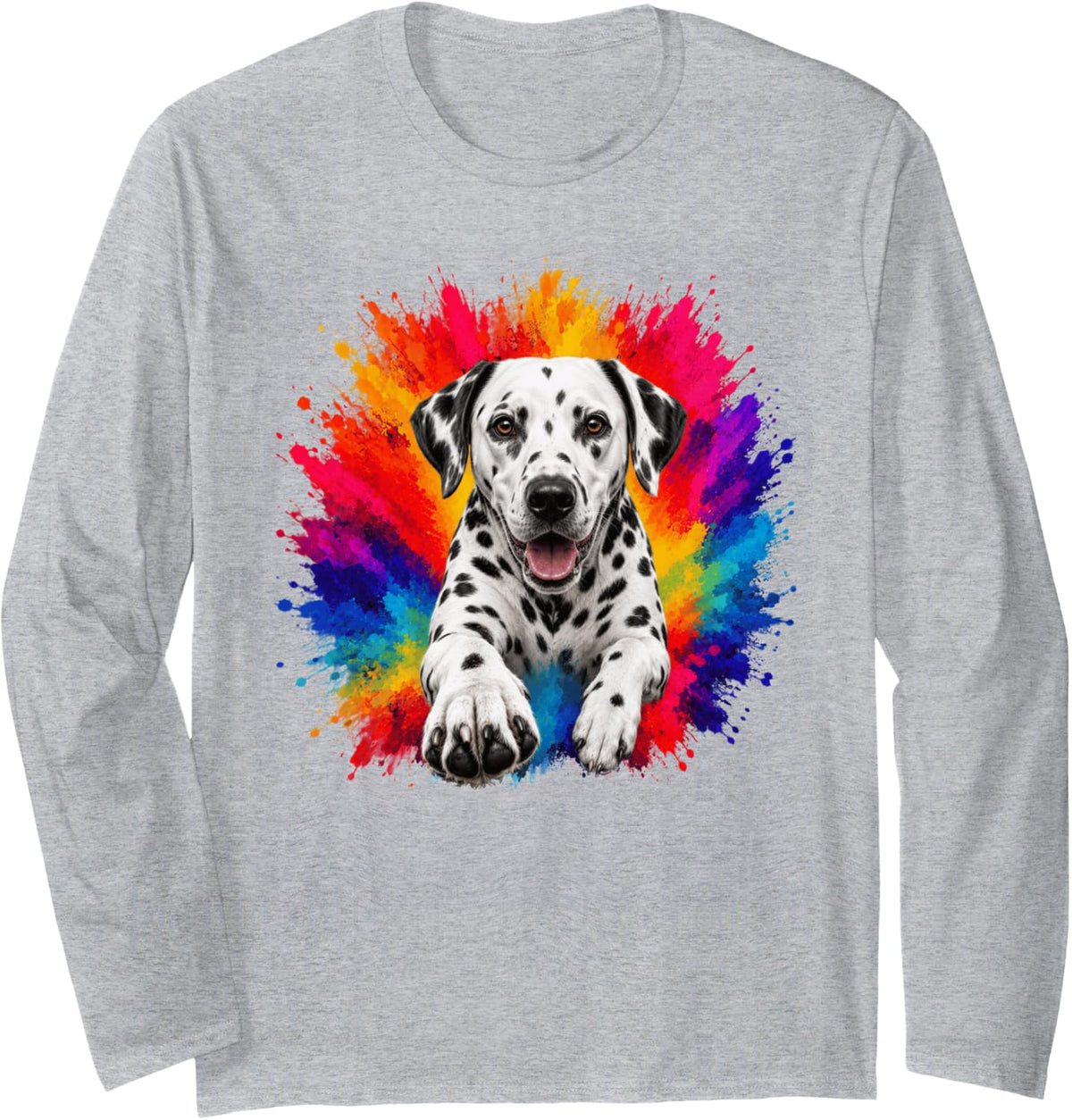 Dalmatian Colorful Splash Art Dog Long Sleeve T-Shirt - Adult Unisex Heather Grey