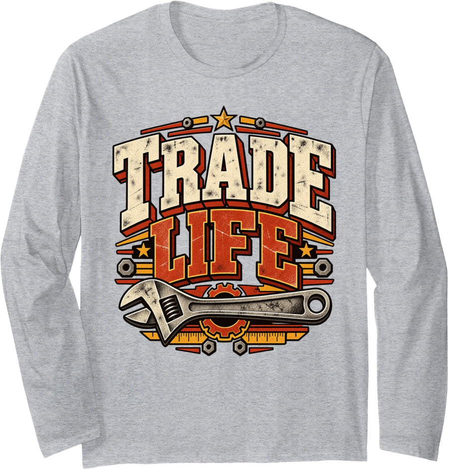 Trade Life Vintage Skilled Tradesman Tools Long Sleeve T-Shirt - Adult Unisex Heather Grey