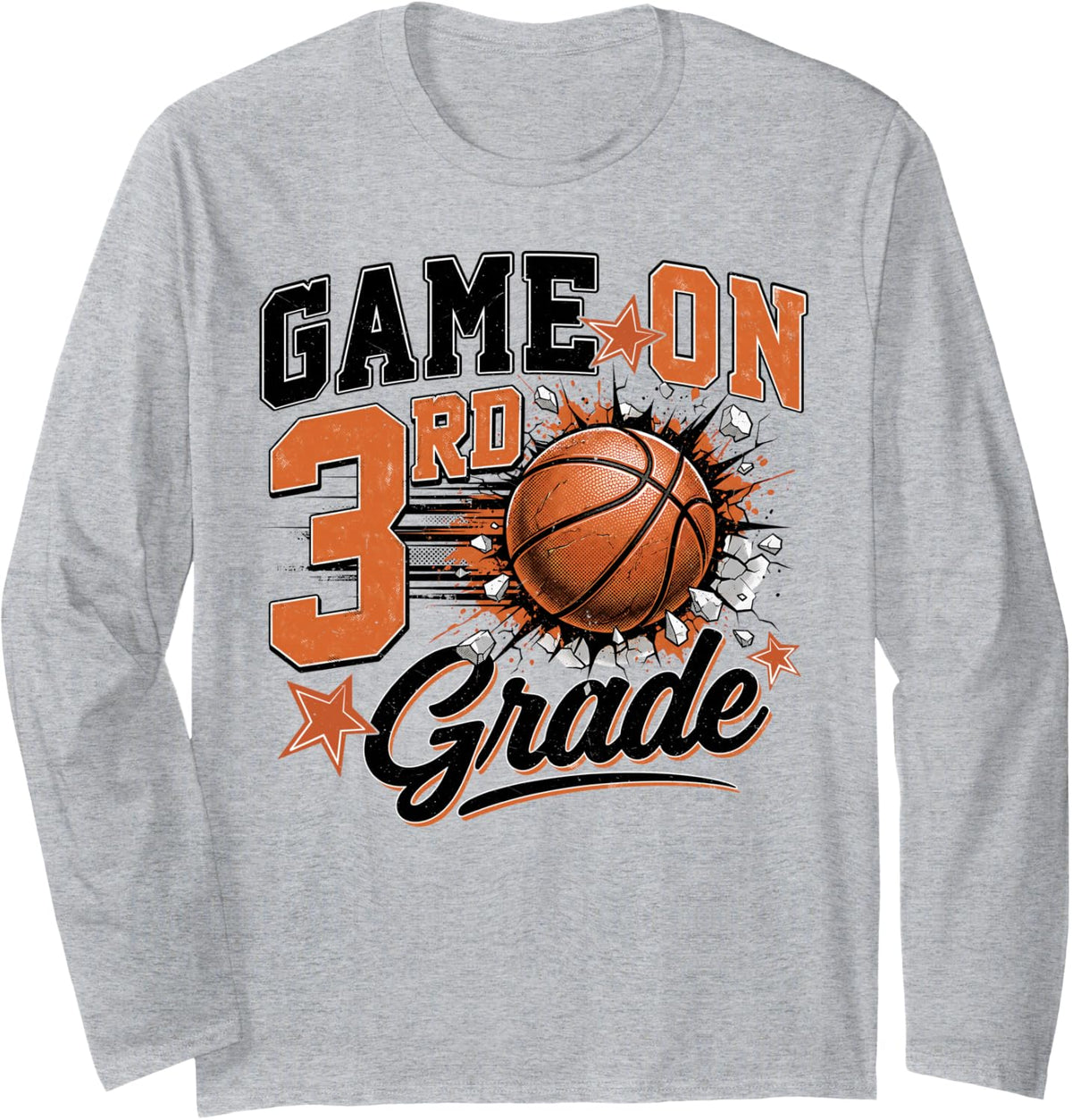 Game On 3rd Grade Basketball Back to School Teachers Boys Long Sleeve T-Shirt - Adult Unisex Heather Grey