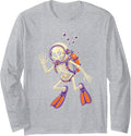 Halloween Scuba Diving Skeleton Diver Skull Bubbles Fins Long Sleeve T-Shirt - Adult Unisex Heather Grey