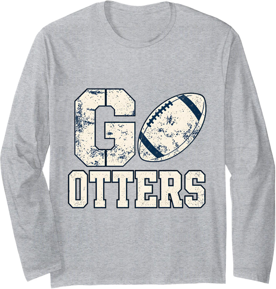 Go Otters Vintage Football Sports Fan Long Sleeve T-Shirt - Adult Unisex Heather Grey