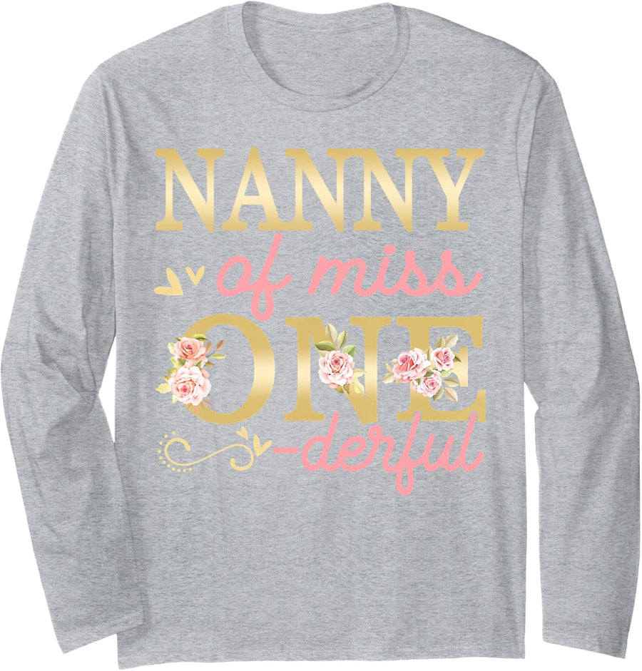 Nanny of Little Miss Onederful 1st Birthday Family Party Long Sleeve T-Shirt - Adult Unisex Heather Grey