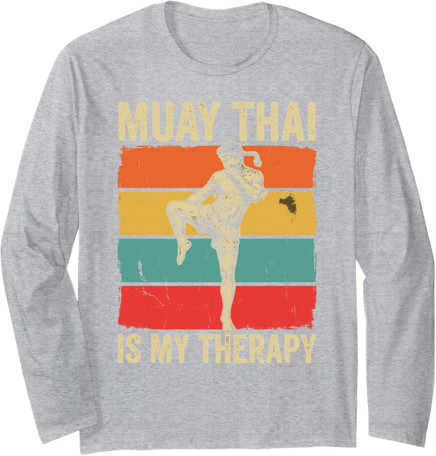 Muay Thai is My Therapy Martial Arts The Art of 8 Limbs Long Sleeve T-Shirt - Adult Unisex Heather Grey