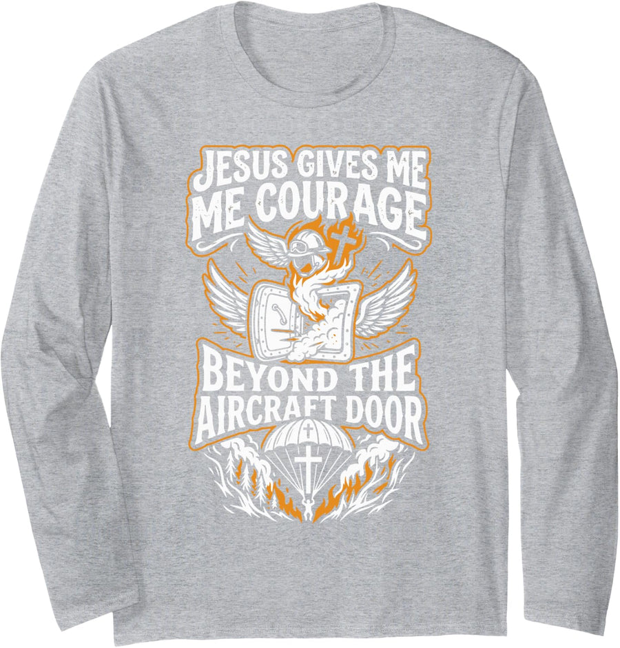 Christian Smokejumper Jesus Christ Firefighter Firefighting Long Sleeve T-Shirt - Adult Unisex Heather Grey