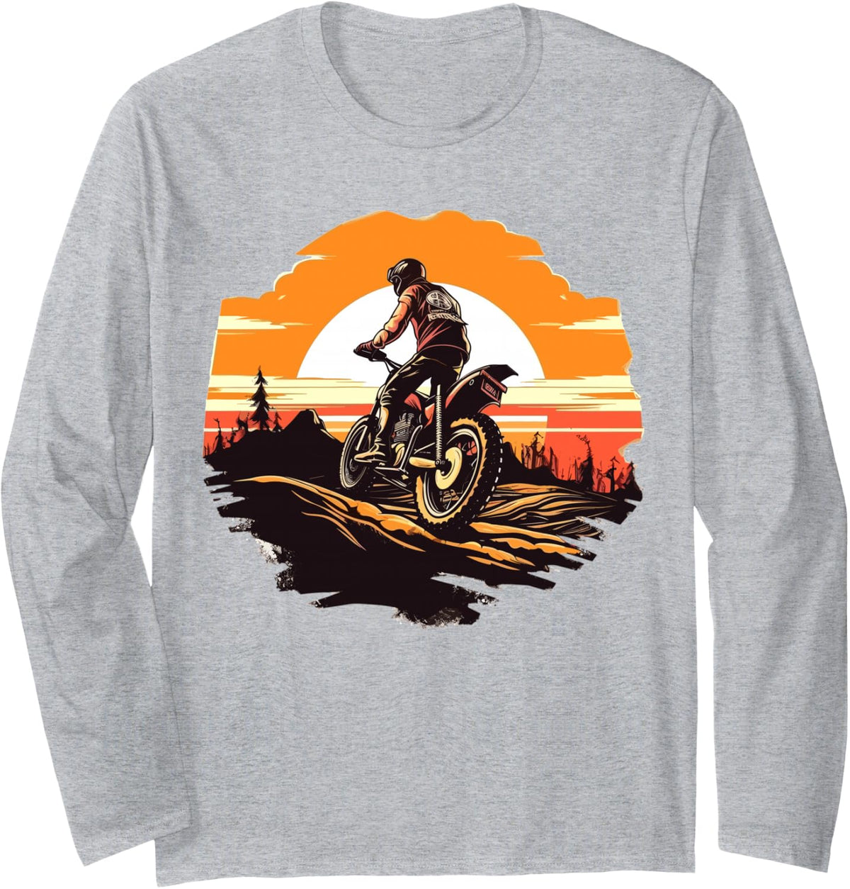 Dirt Bike Sunset Dirt Bike Riding Road Dirt Biker Motorcycle Long Sleeve T-Shirt - Adult Unisex Heather Grey