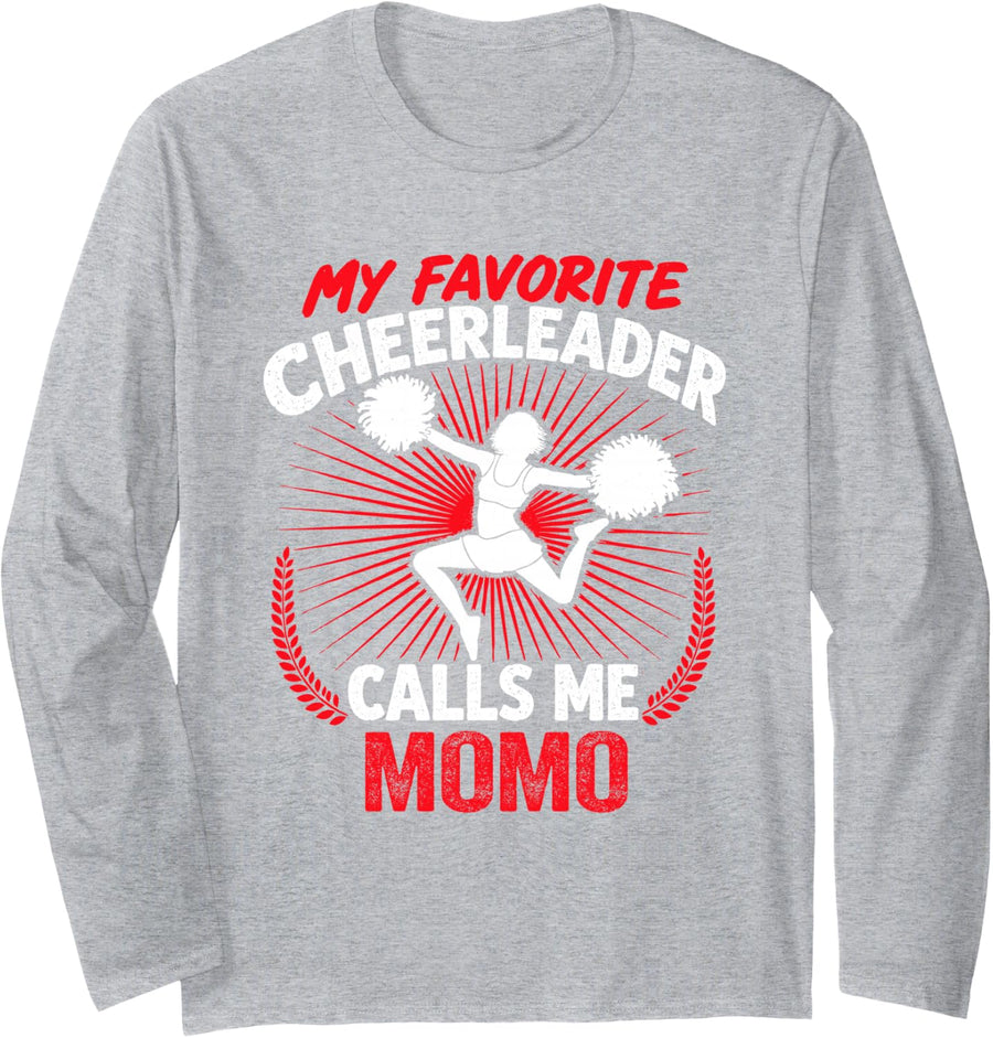 Cheerleading My Favorite Cheerleader Calls Me Momo Cheer Long Sleeve T-Shirt - Adult Unisex Heather Grey