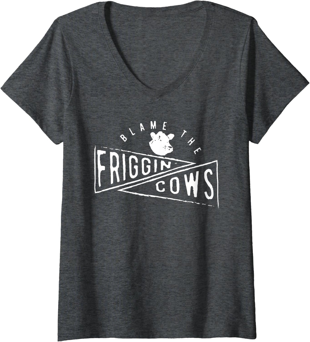The Blame the Friggin Cows V-Neck T-Shirt - Dark Heather Grey