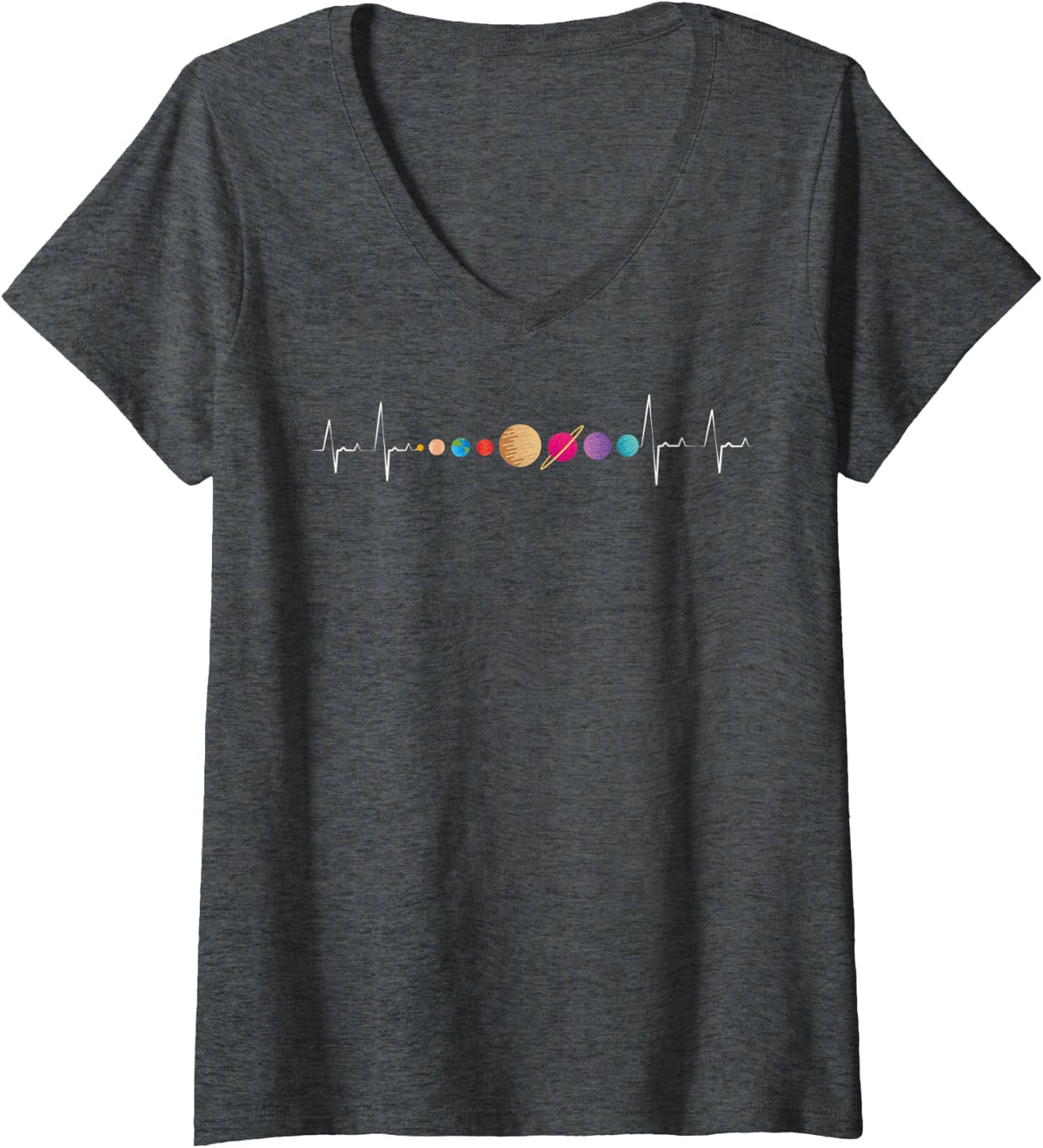 Womens Solar System, Planets & Orbit, Educational Astrology V-Neck T-Shirt - Dark Heather Grey