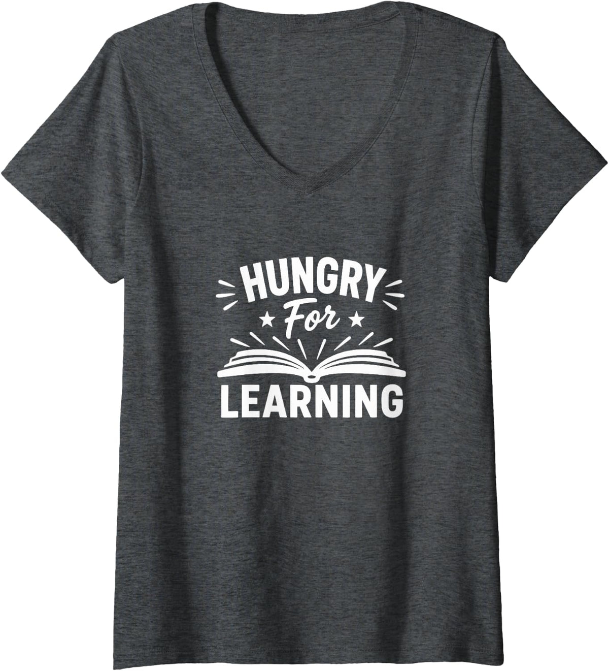 Women's Hungry for Learning - V-Neck T-Shirt - Dark Heather Grey