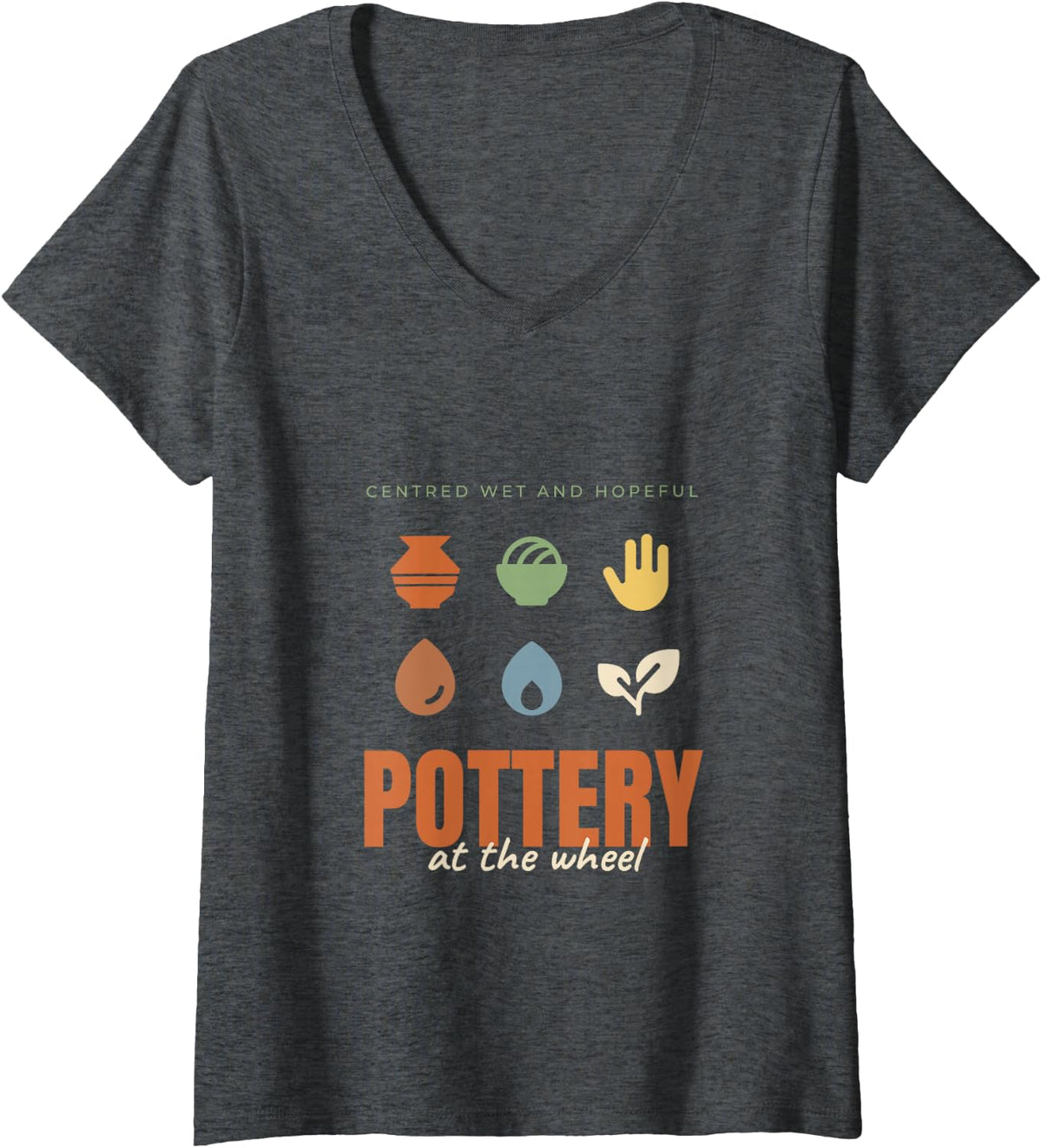 Women's Pottery At The Wheel Ceramics Design Gift V-Neck T-Shirt - Dark Heather Grey