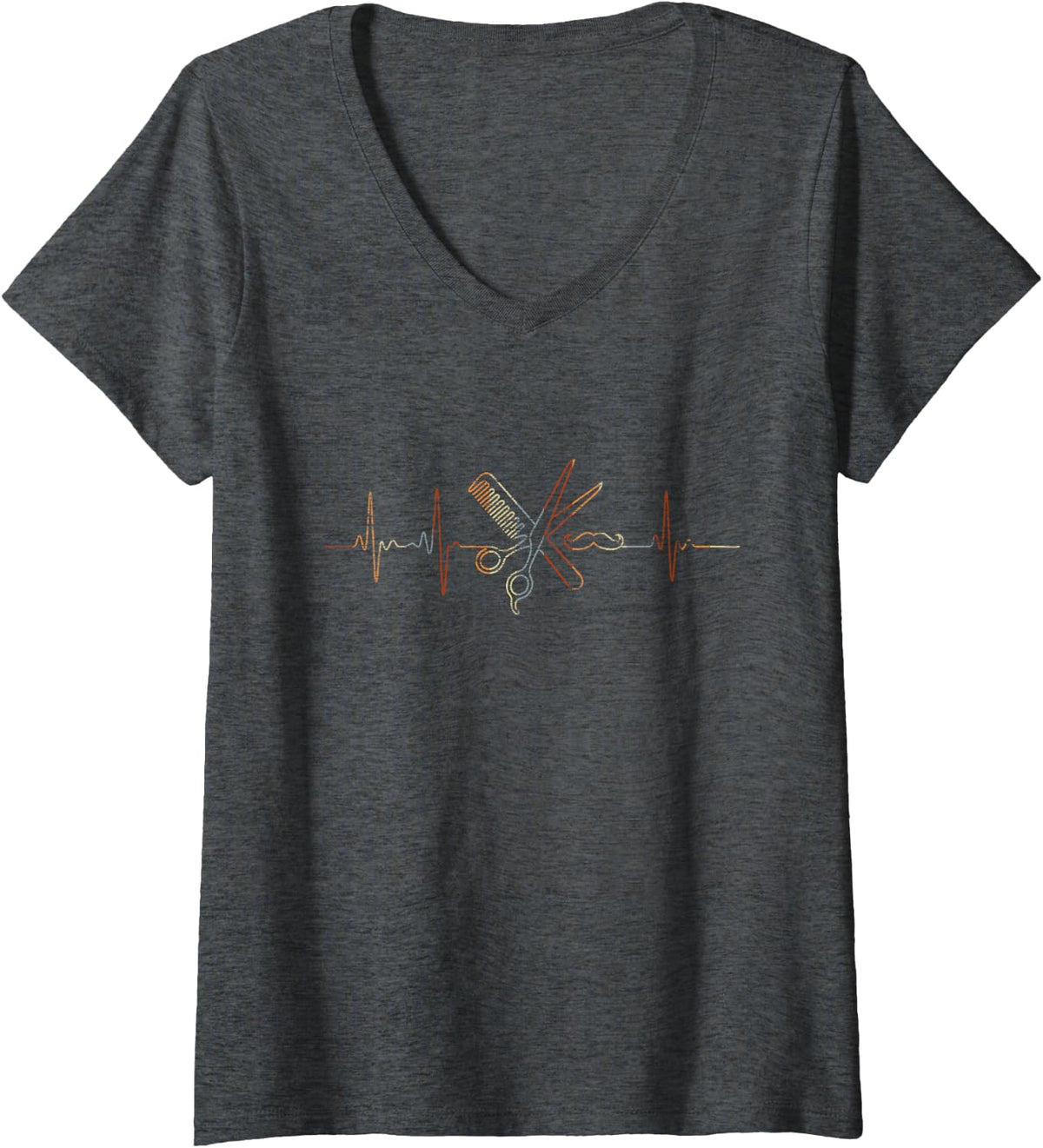 Women's Barber Heartbeat Vintage ECG Cardiogram Retro V-Neck T-Shirt - Dark Heather Grey