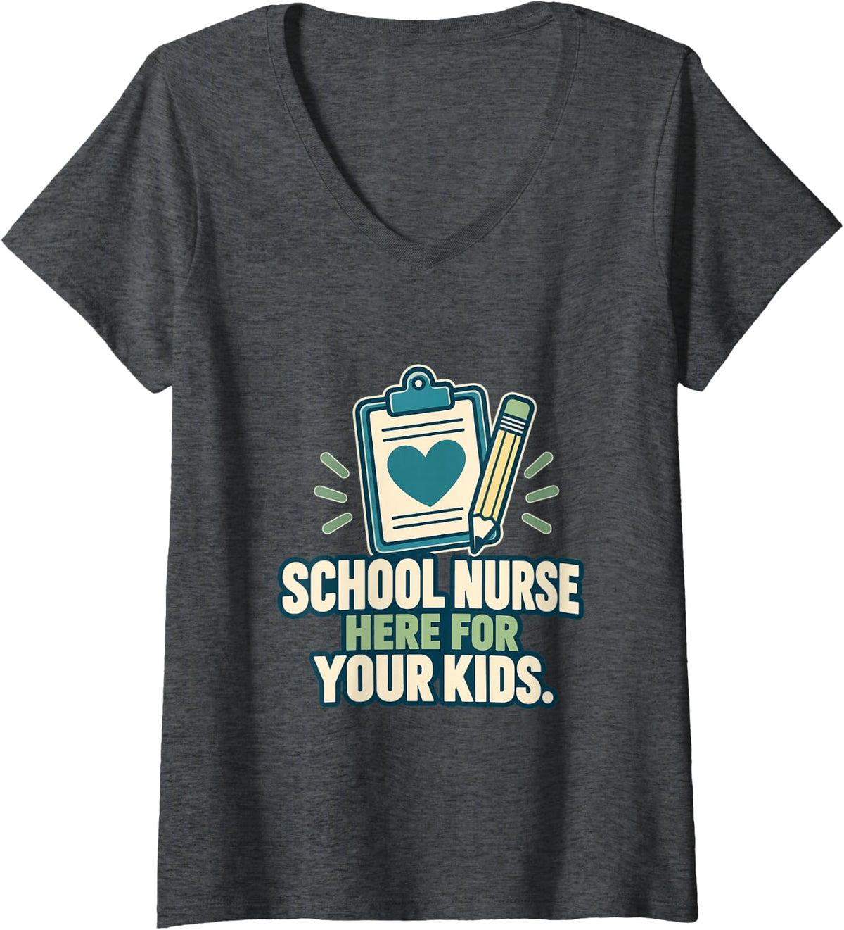 Women's School Nurse Clinic Health Office Student Care Staff Gift V-Neck T-Shirt - Dark Heather Grey