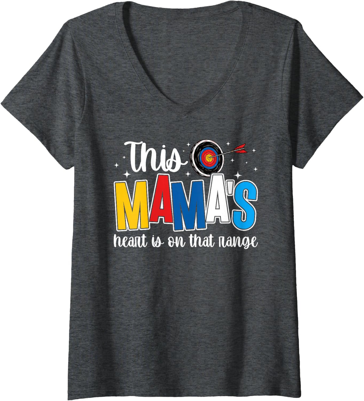 Women's Archery Mom of an Archer Mother Proud Archery Mama V-Neck T-Shirt - Dark Heather Grey