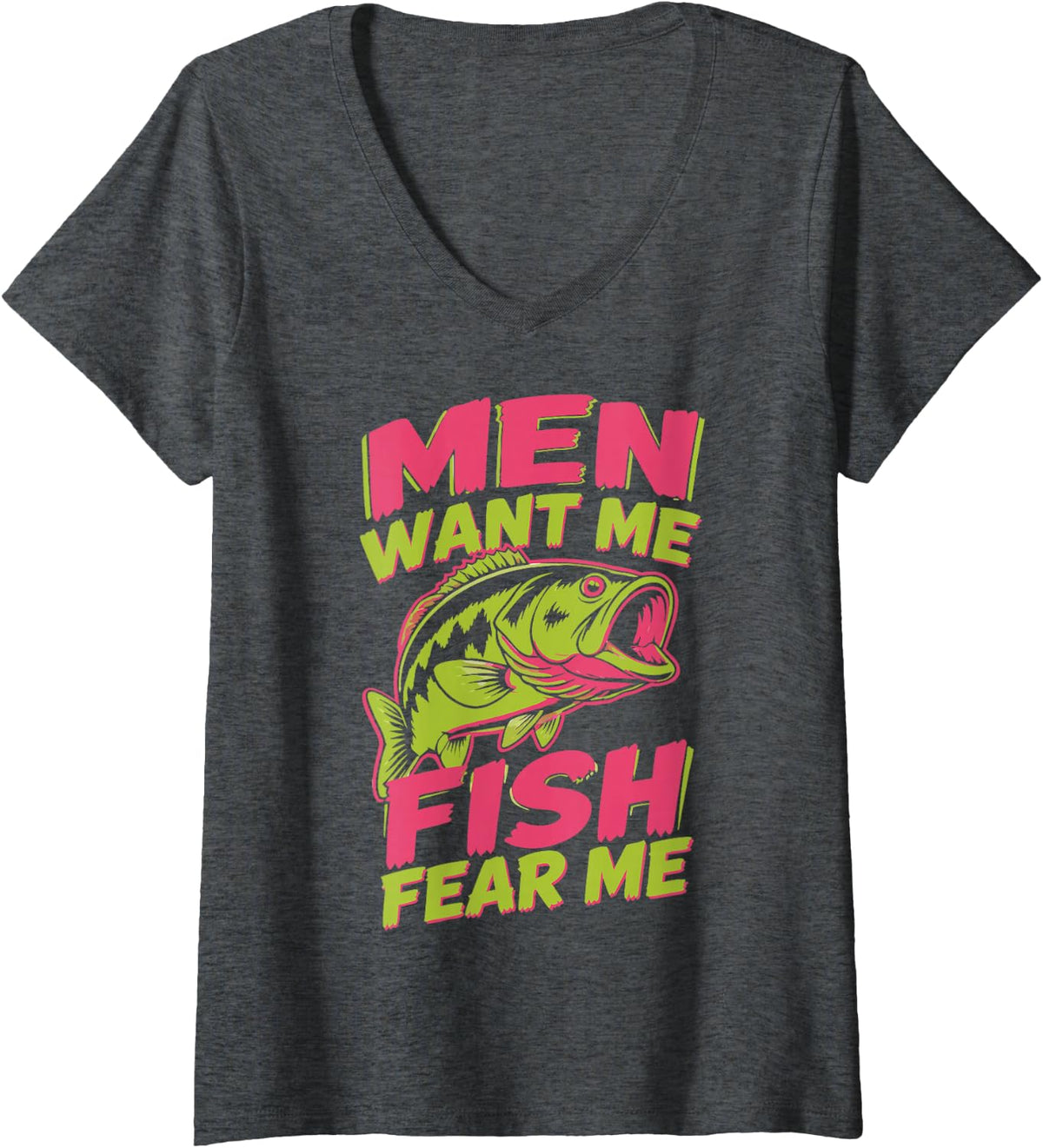 Women's Girl Bass Fishing Woman Bass Angler V-Neck T-Shirt - Dark Heather Grey