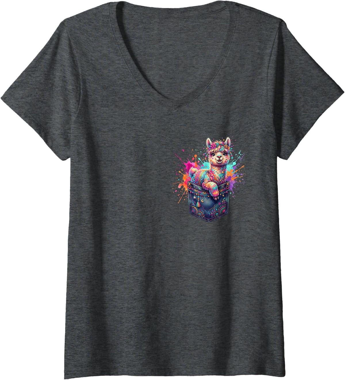 Women's Alpaca Pocket V-Neck T-Shirt - Dark Heather Grey