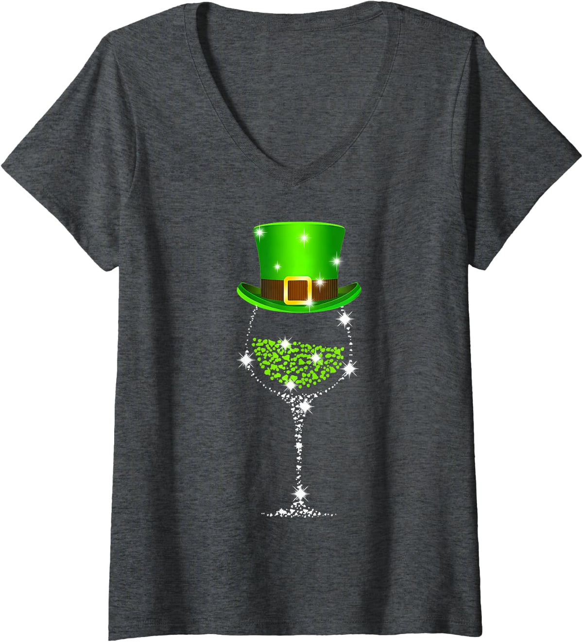 Women's St Patrick's Day Shamrock Wine for Women Men V-Neck T-Shirt - Dark Heather Grey