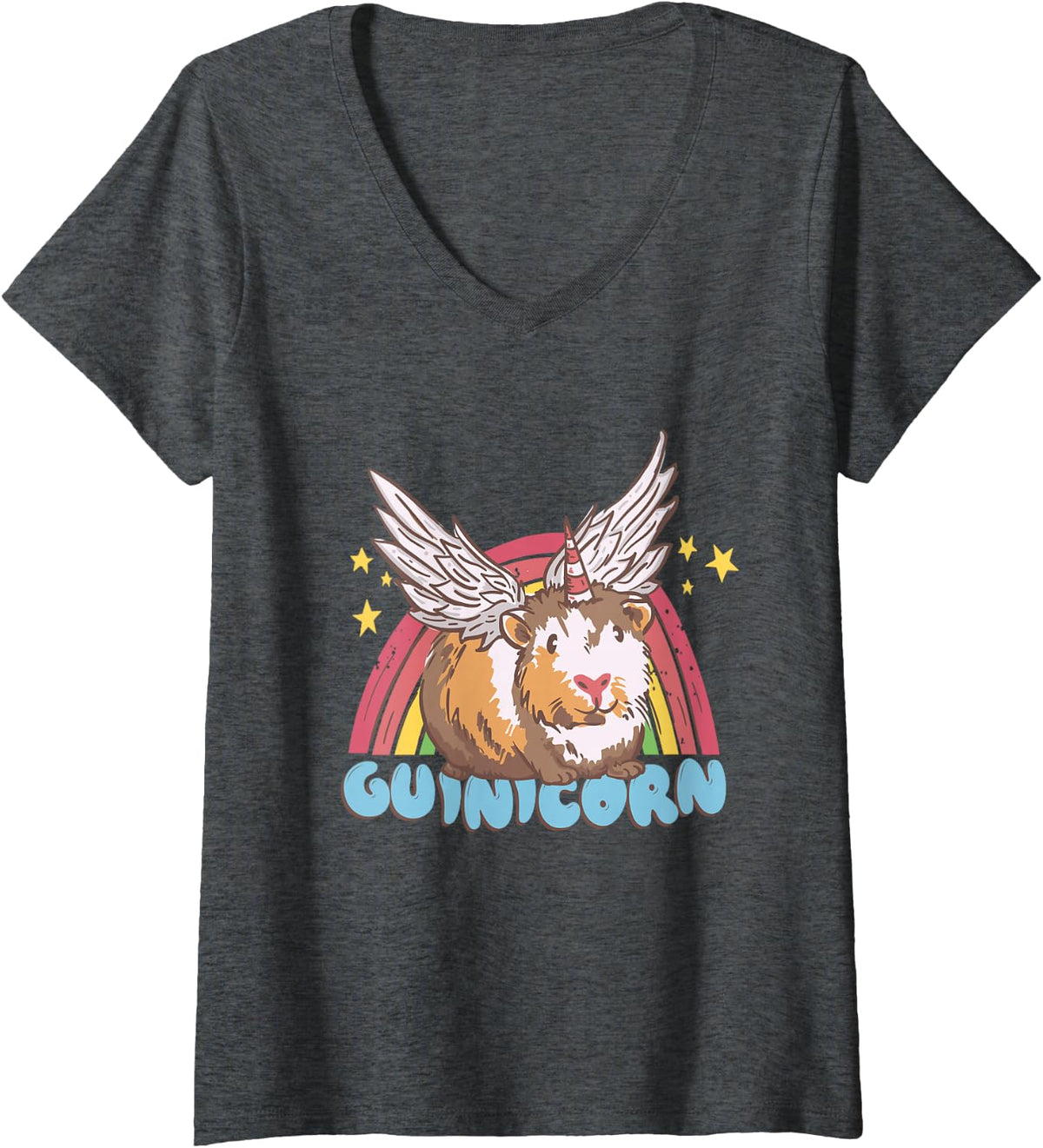 Women's Guinicorn Guinea Pig Cute Animal Wordplay V-Neck T-Shirt - Dark Heather Grey